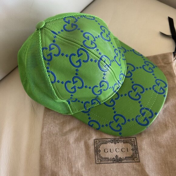 NWT Gucci - GG leather baseball cap Green BLUE GG Size M 100% Authentic main image 8